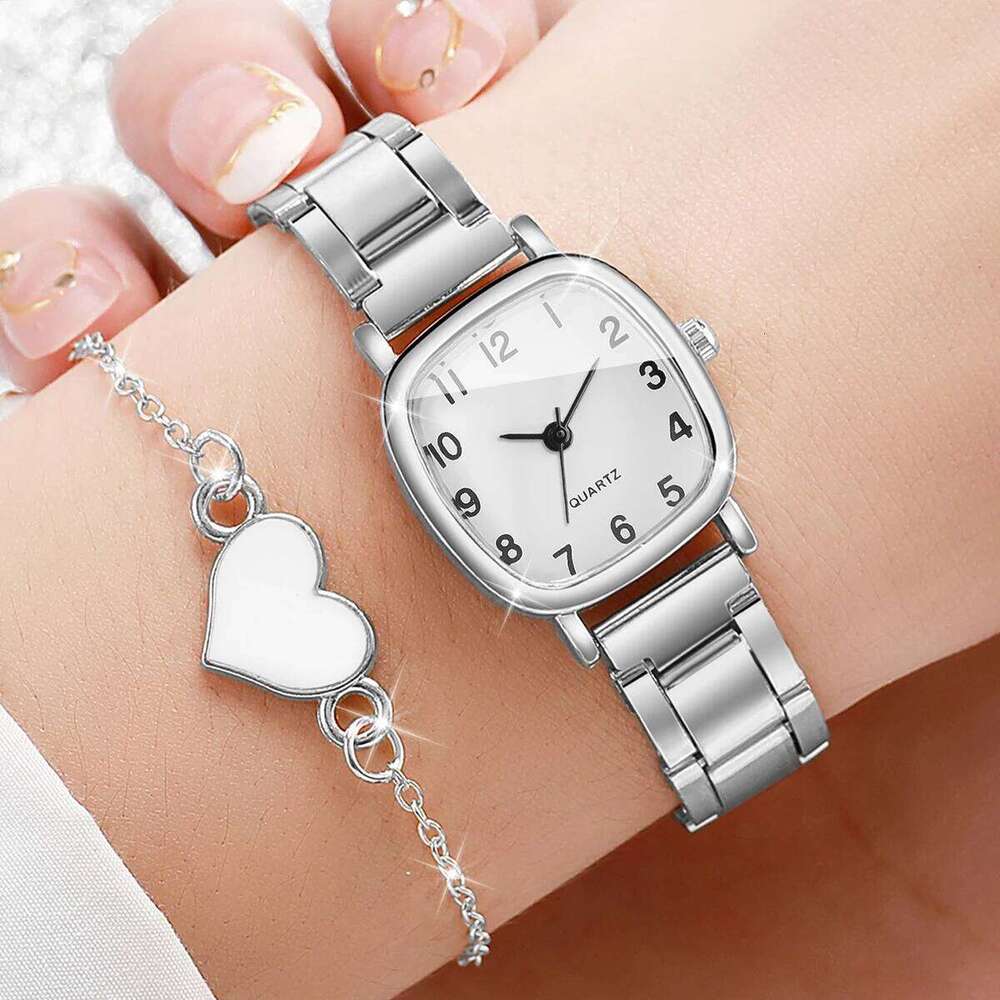 2/4PCS Fashion Square Arabic Dial Women es Ladies Alloy Strap Quartz Wrist With Heart Without Box H260228