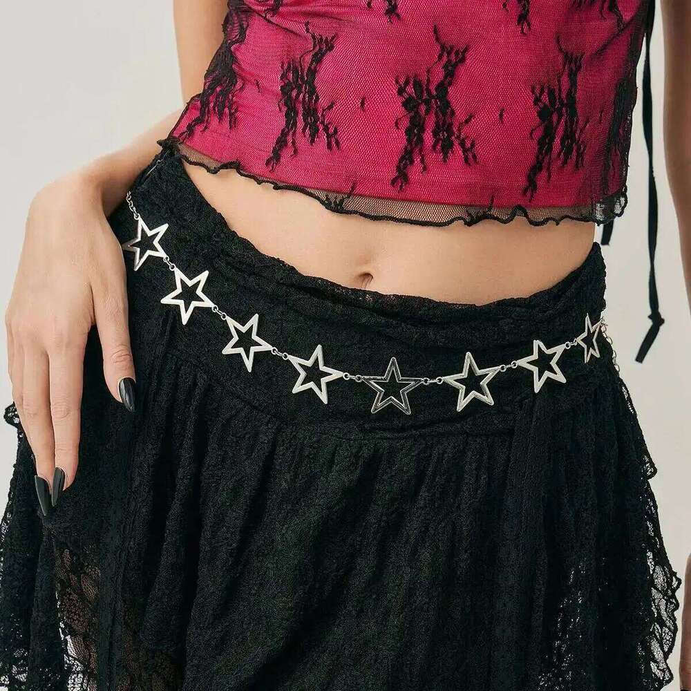 IngeSight.Z Hip Hop Punk Hollowout Pentagram Waist Women Fashion Metal Geometry Star Chain Minimalist Body Accessory H260228