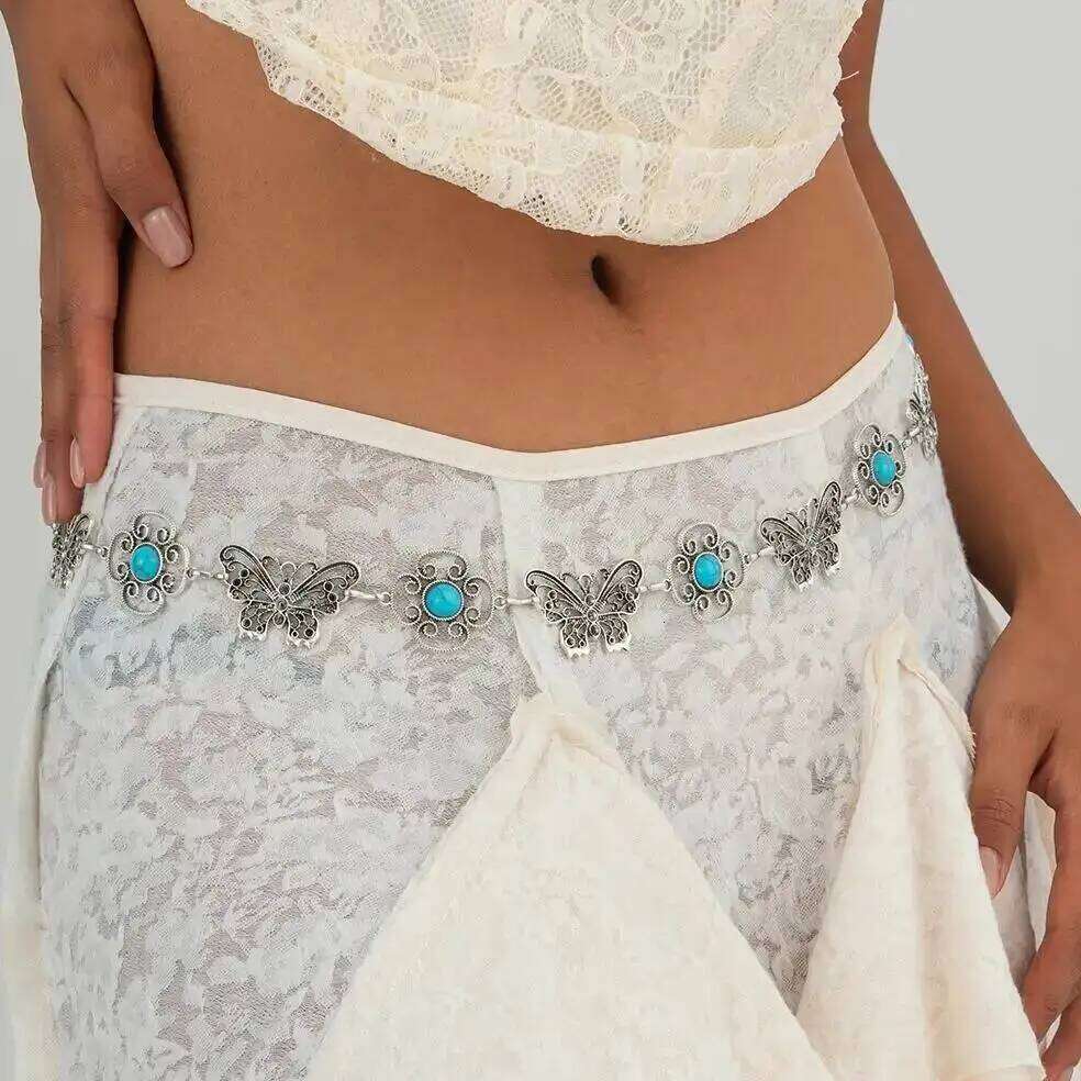 IngeSight.Z Vintage Exquisite Green Stone Waist Belt Belly Women Boho Summer Beach Bikinis Sexy Dress Jeans Chain Body Jewelry H260228