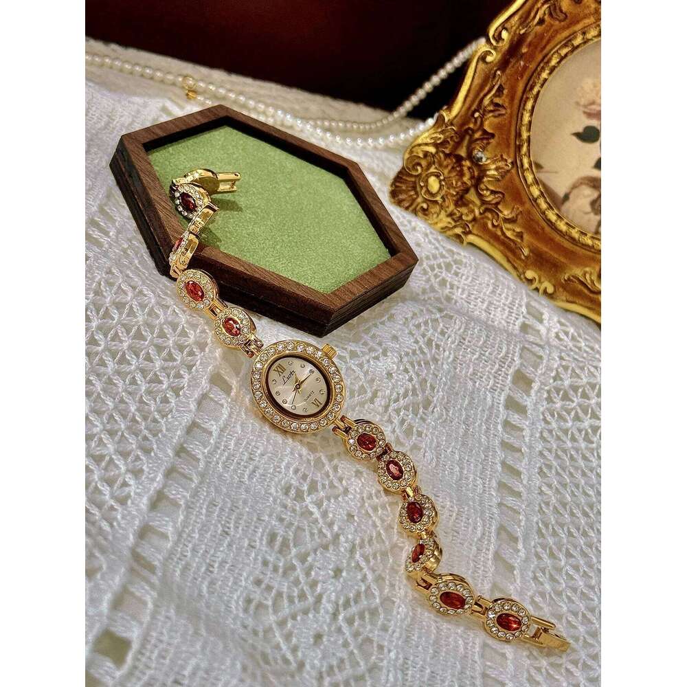 1 Piece of New High-End Colorfuled Tourmaline Gem Rhinestone Inlaid Accessible Luxury Retro Elegant Fashion Oval Dial 30m Waterproof Women's Suit