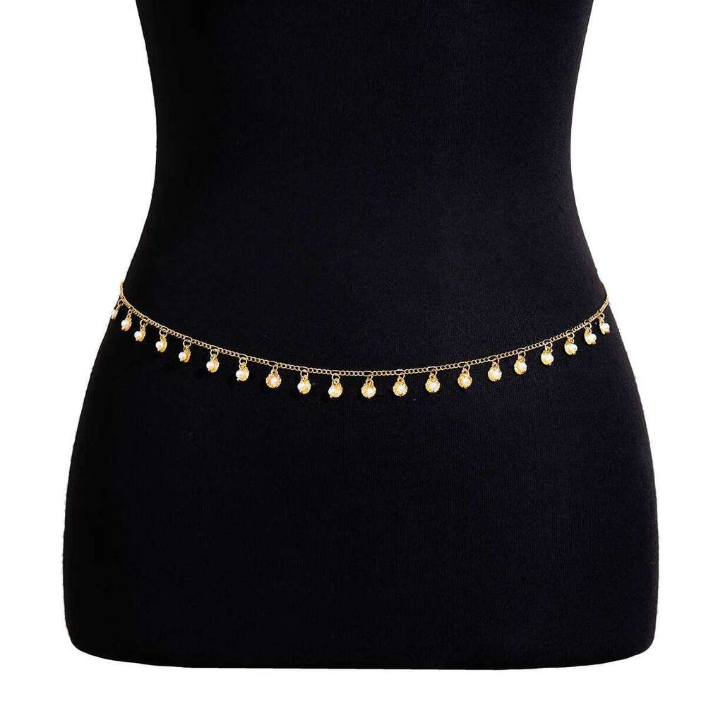 Boho Imitation Pearl Scallop Tassel Pendant Waist Chain 2025 Simple Creative Gold Color Metal Girl Beach Vacation Charm Jewelry H260228