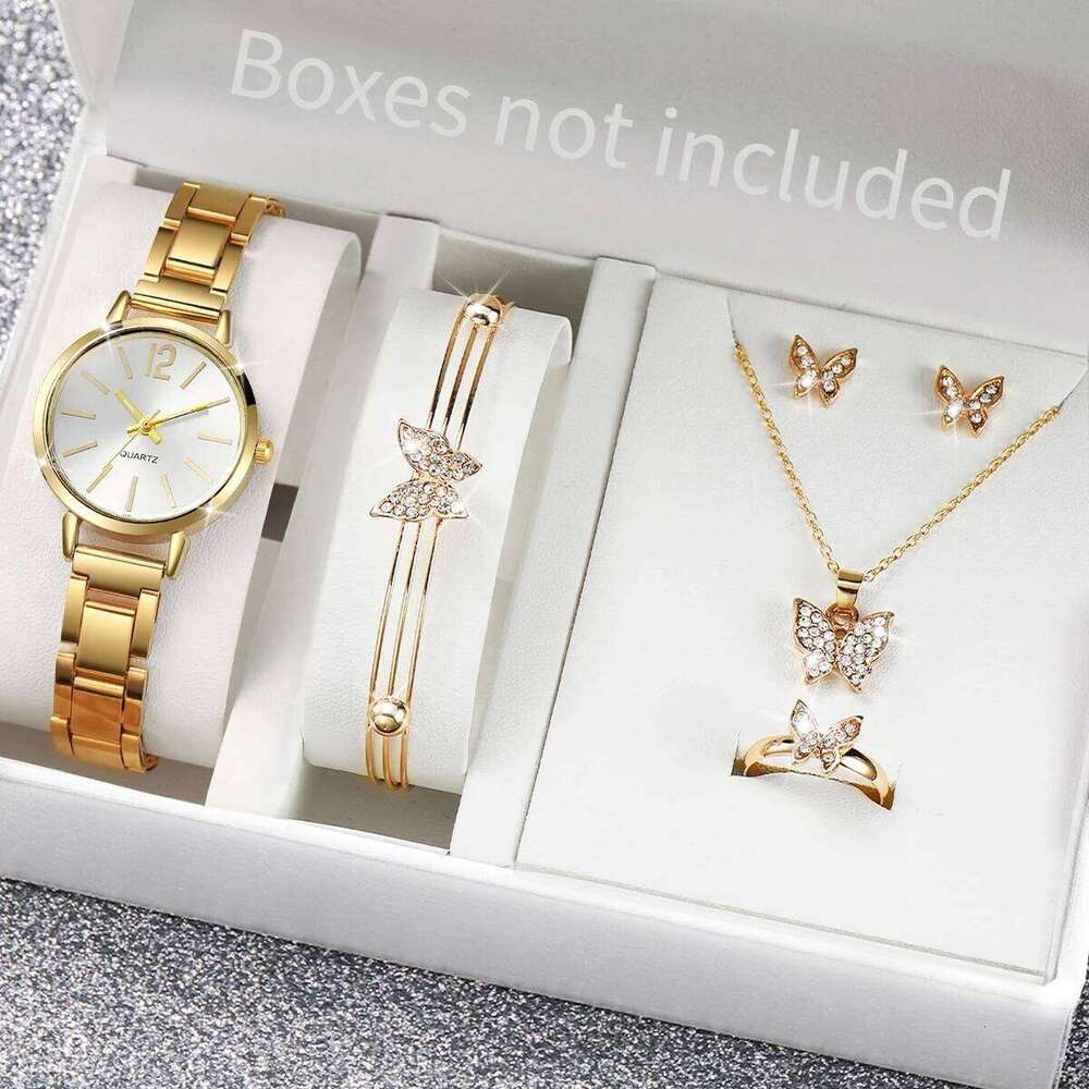 6PCS/Set Fashion es Analog Quartz for Women Rhinestone Jewelry Set Reloj Mujer Girls ClockWithout Box H260228