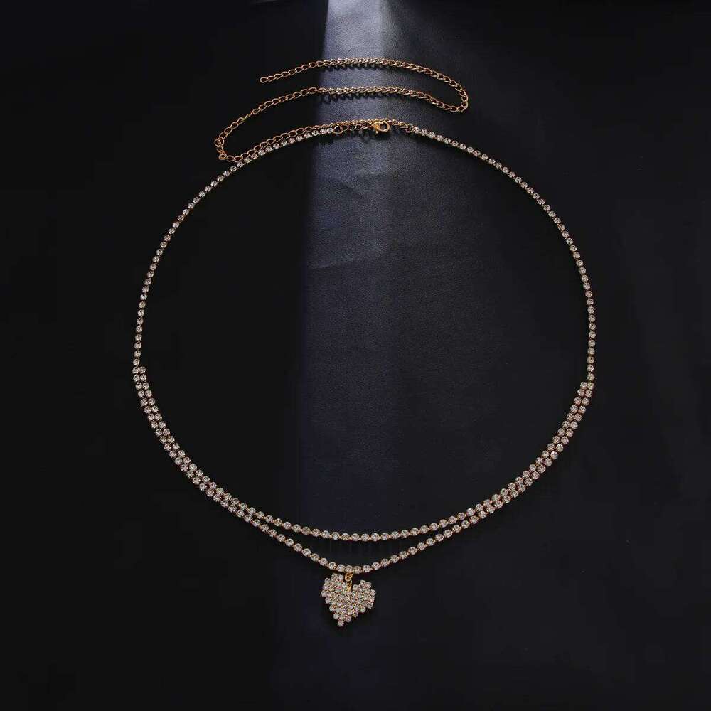 Fashionable Heart-shaped Sexy Style Double-deck Rhinestone Waist Street Photography Women's Body Chain Jewelry H260228