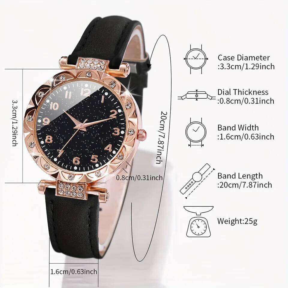 2PCS/Set Fashion Rhinestone Women's Quartz Analog PU Leather Band Wrist es Heart H260228