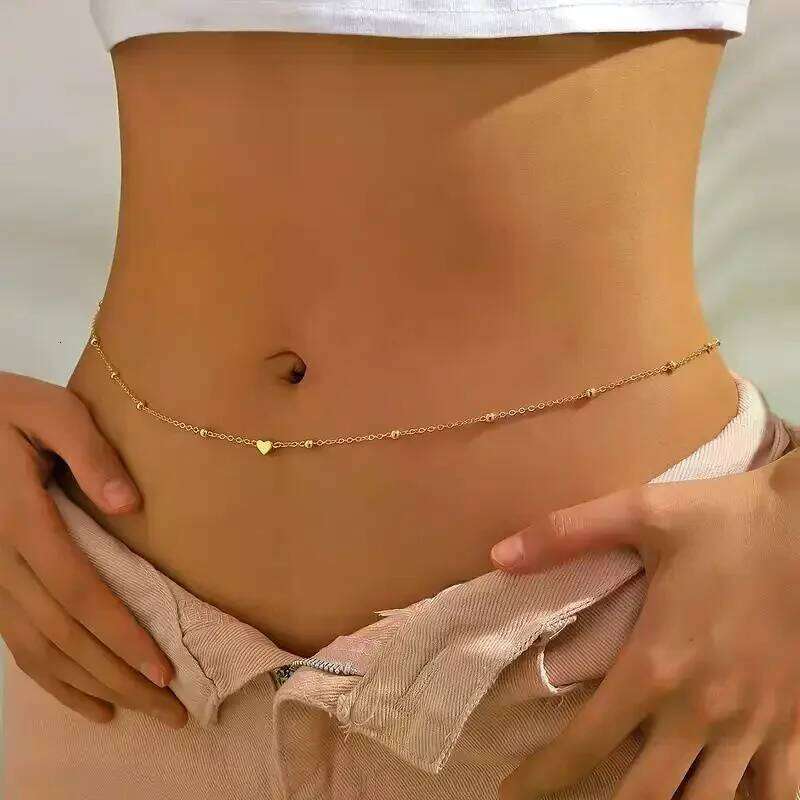 Simple Heart Beaded Belly Women Fashion Metal Beach Bikini Waist Chains Body Jewelry Accessories For Girls H260228