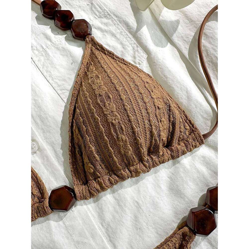 Wrinkled Halter Strappy Women Swimwear Female Swimsuit Two-pieces Bikini Set High Cut Bather Bathing Suit Swim Beachwear Z260301