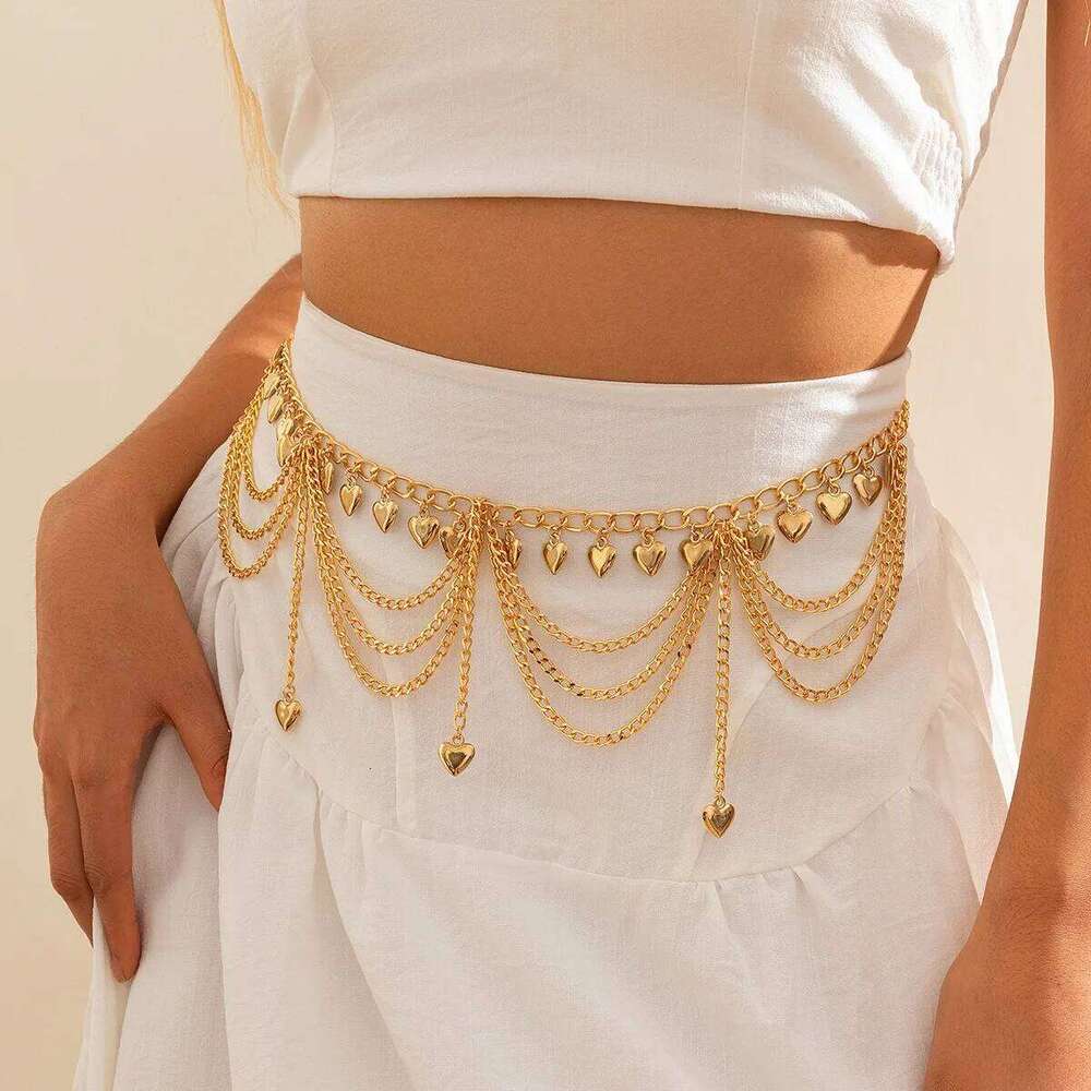 European American Retro Metal Heart Pendant Tassel Waist Women Sexy Fashion Body Chain Gothic Jewelry Accessory H260228