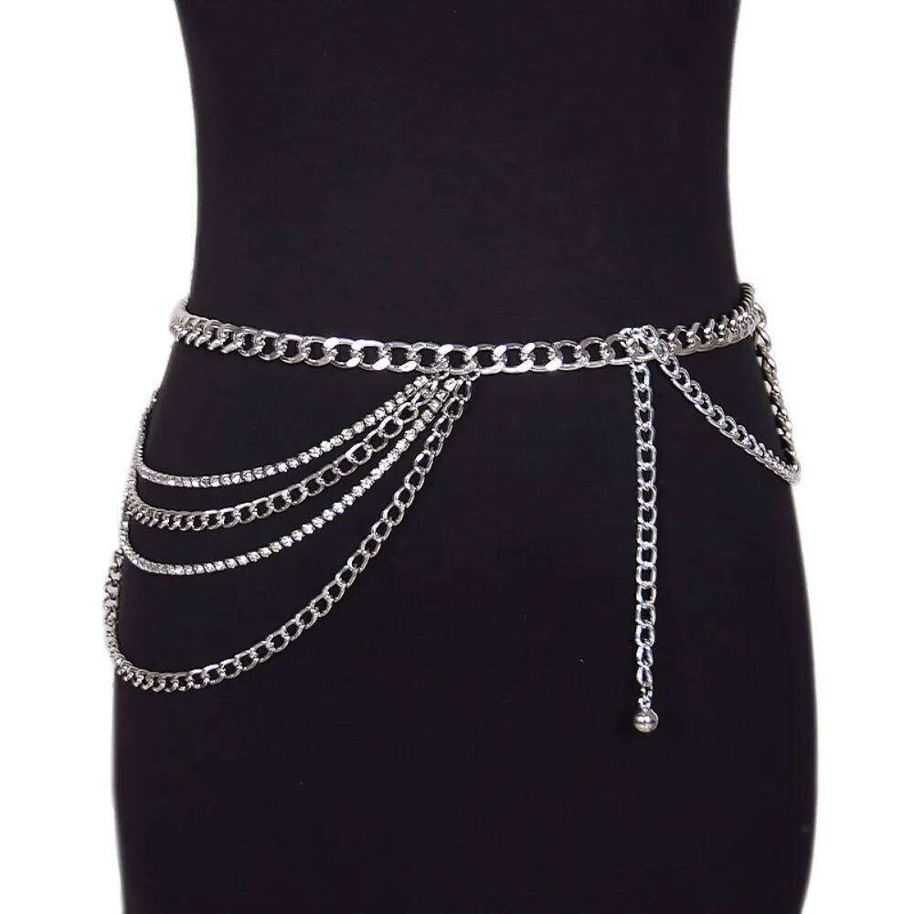 Summer New Girl Belt Fashion Casual Punk Metal Decoration Rhinestone Waist belly Chain H260228