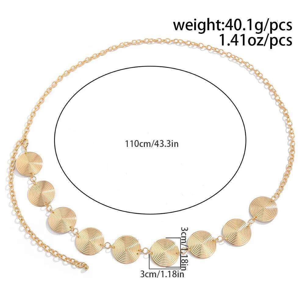 Fashion Simple Geometric Circular Plate Spiral Pattern Metal Waist Body Chain for Women Summer Beach Sexy Bikinis Jewelry H260228
