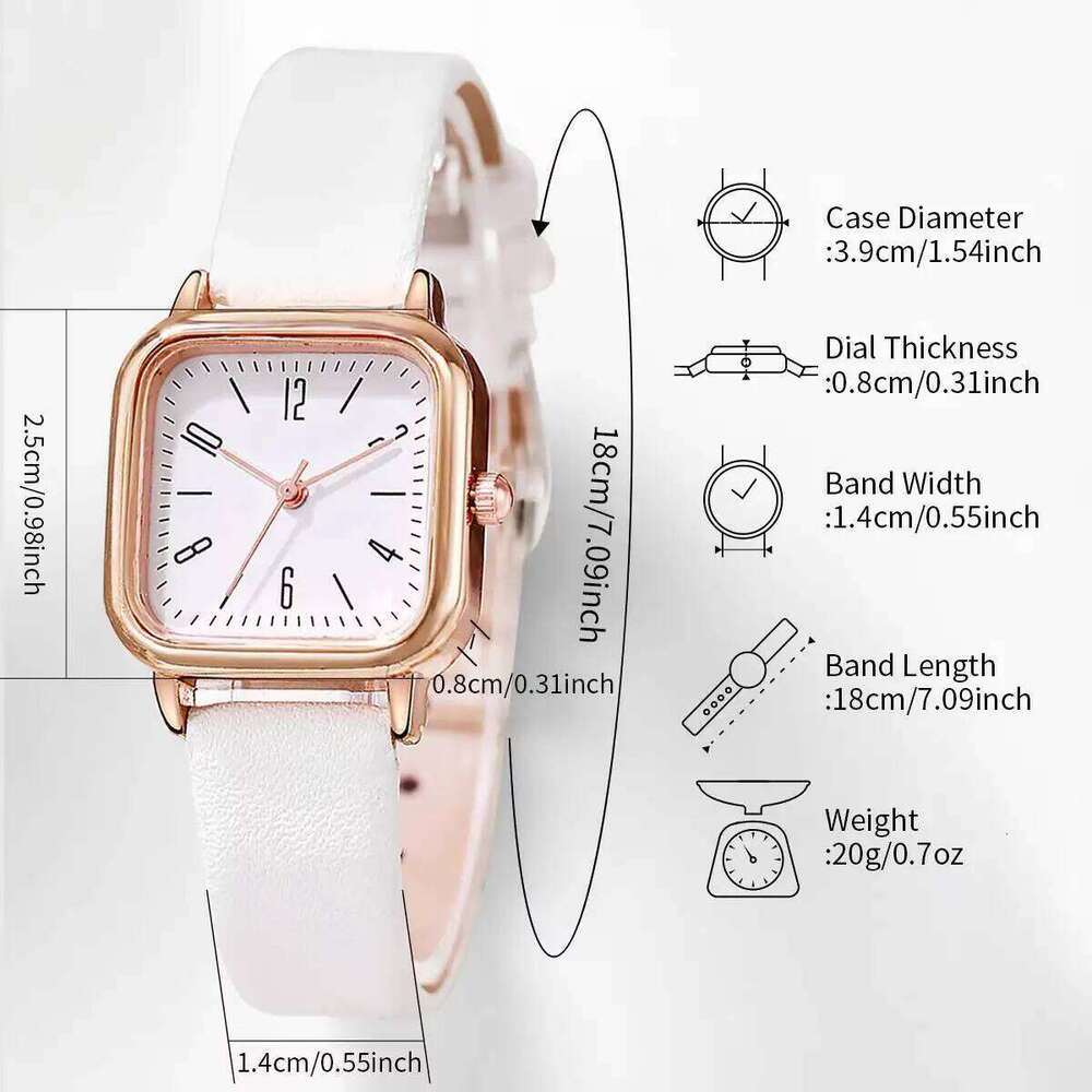 2PCS/Set Fashion Square Women es Leather Strap Quartz Wrist Rhinestone Set Reloj Mujer H260228