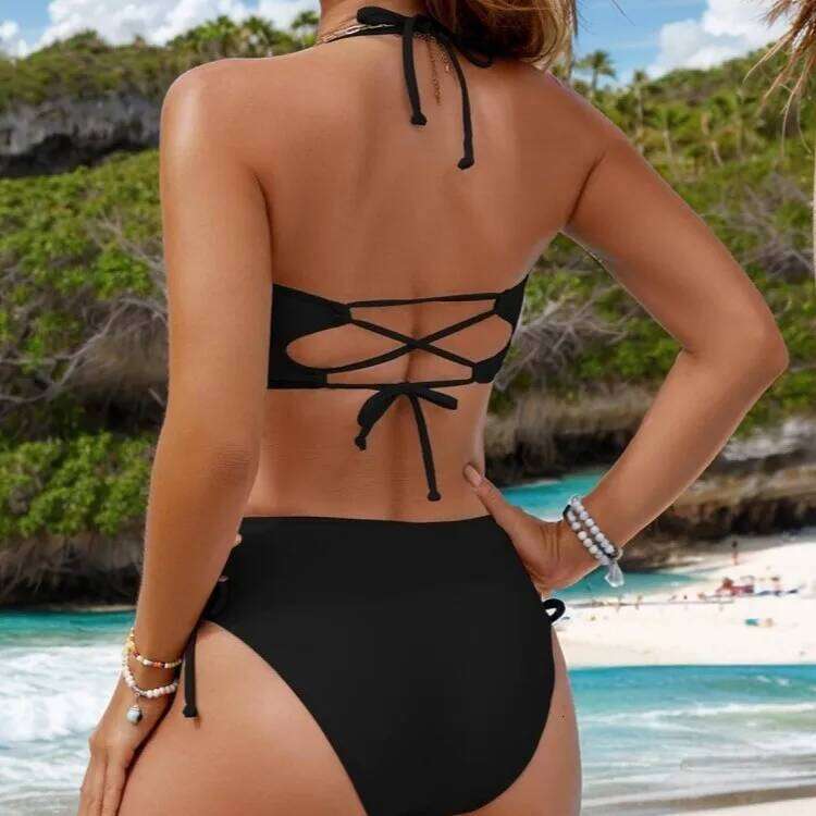 New detachable shoulder strap, sexy back, cross-cut bikini women's swimsuit for vacation bathing suit Z260301