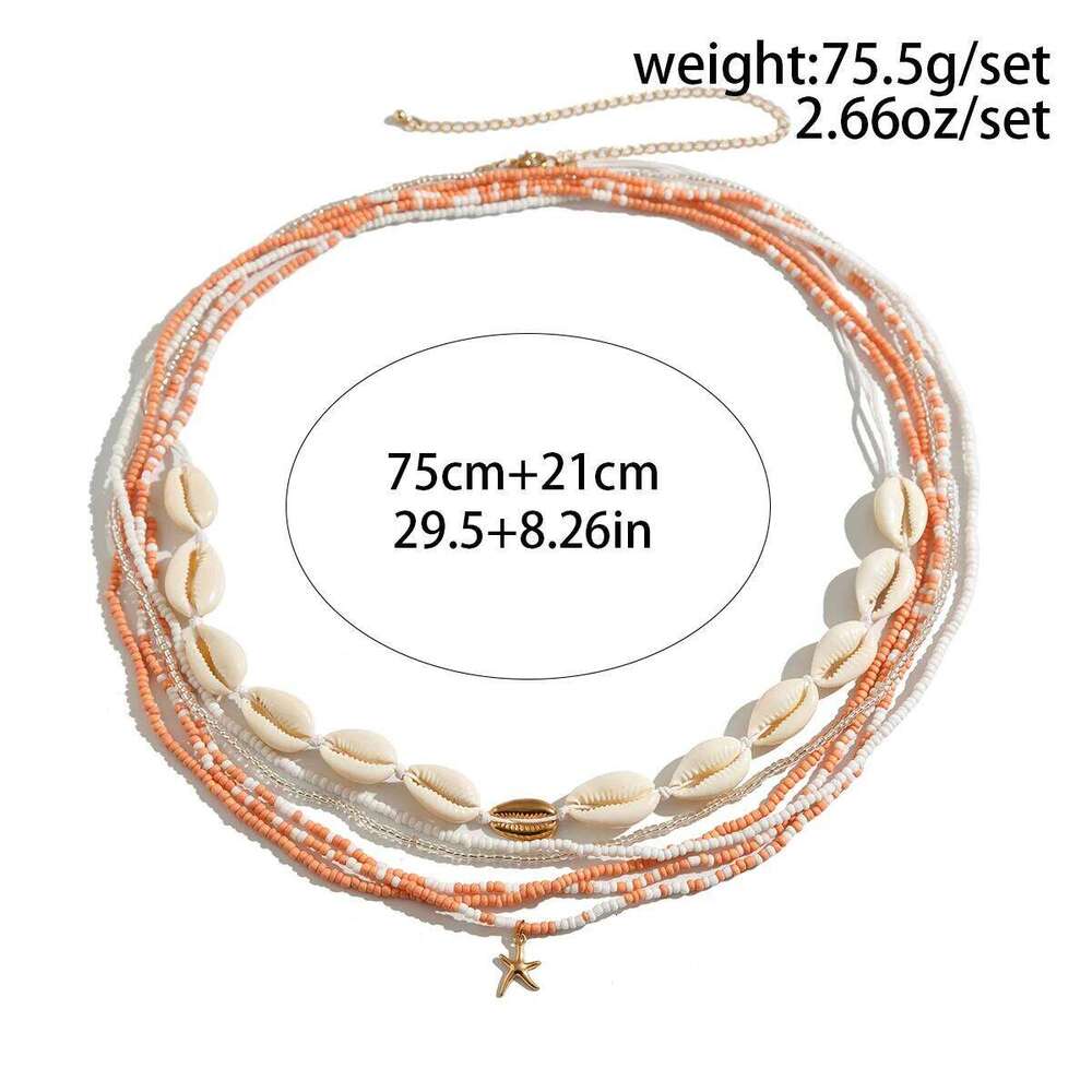 6Pcs Boho Acrylic Mixed Color Seed Bead Beaded Waist Fashion Plastic Shell Belly Chain Women's Summer Beach Body Jewelry H260228