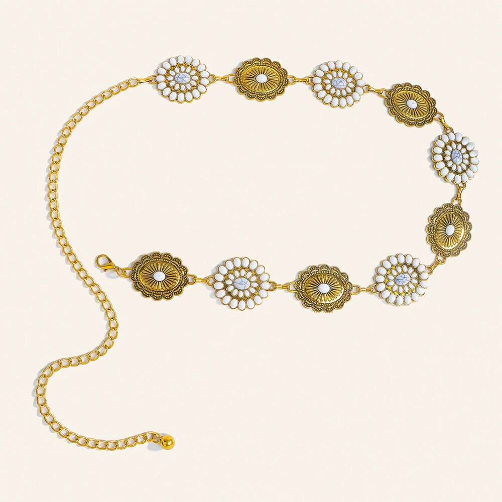 1 Piece Vintage Floral Metal Waist Chain for Women Fashionable Trendy Dress Versatile H260228