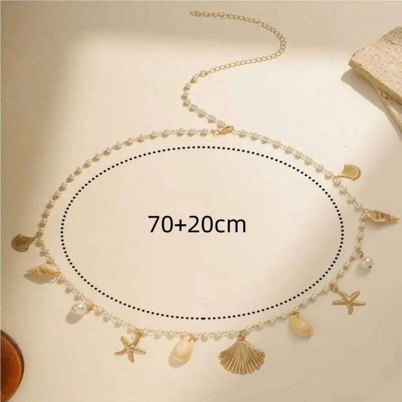 Trendy Y2k Summer Bohemian Chain Sea Star Pearl Shell Waist Link For Women Girls Beach Bikini Body Decoration Jewelry H260228