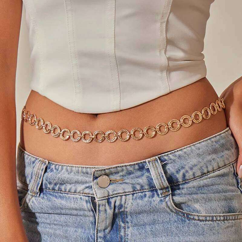 Exaggerated Metal Geometric Circular Waist for Women Fashion Gold Color Hollow Round Belly Chain Jewelry Accessories H260228
