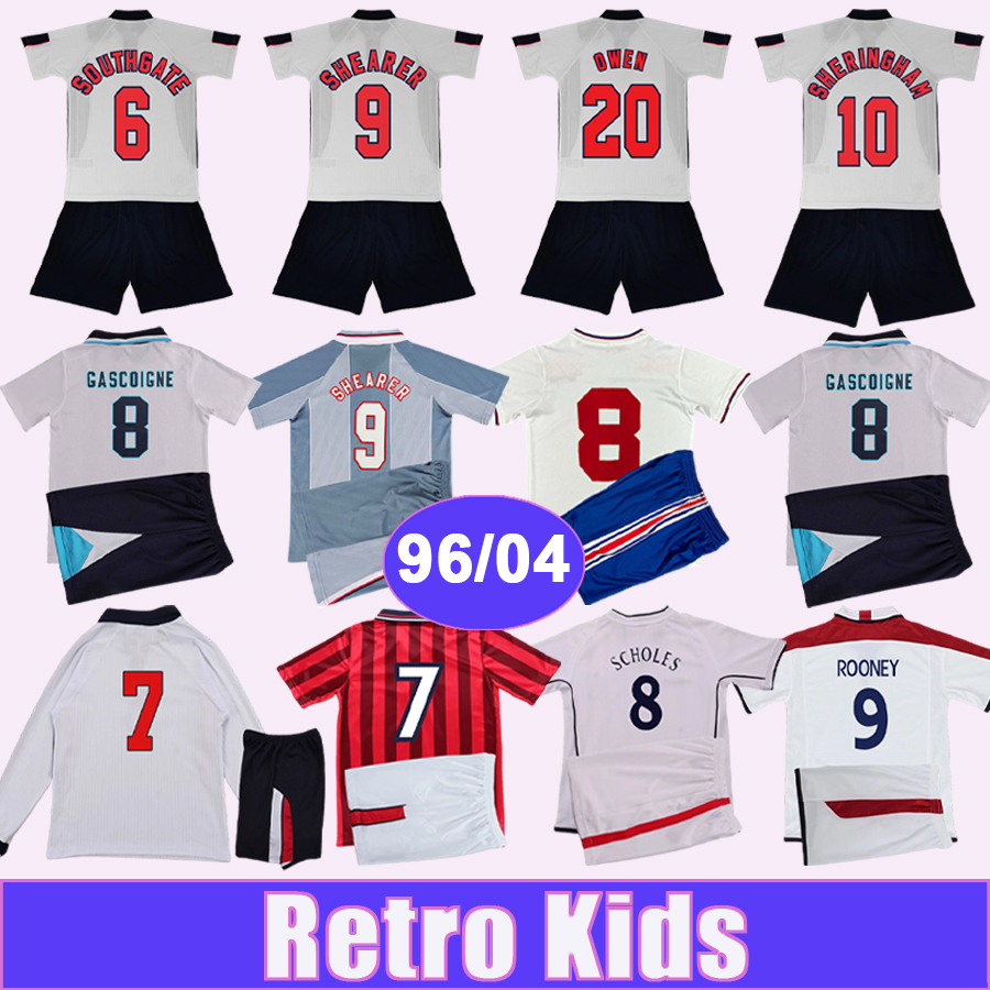 1982 2004 SHEARER Retro Kids Kit Soccer Jerseys SHERINGHAM OWEN SOUTHGATE SHEARER Home grey Short Sleeve Vintage Football Shirt Uniforms