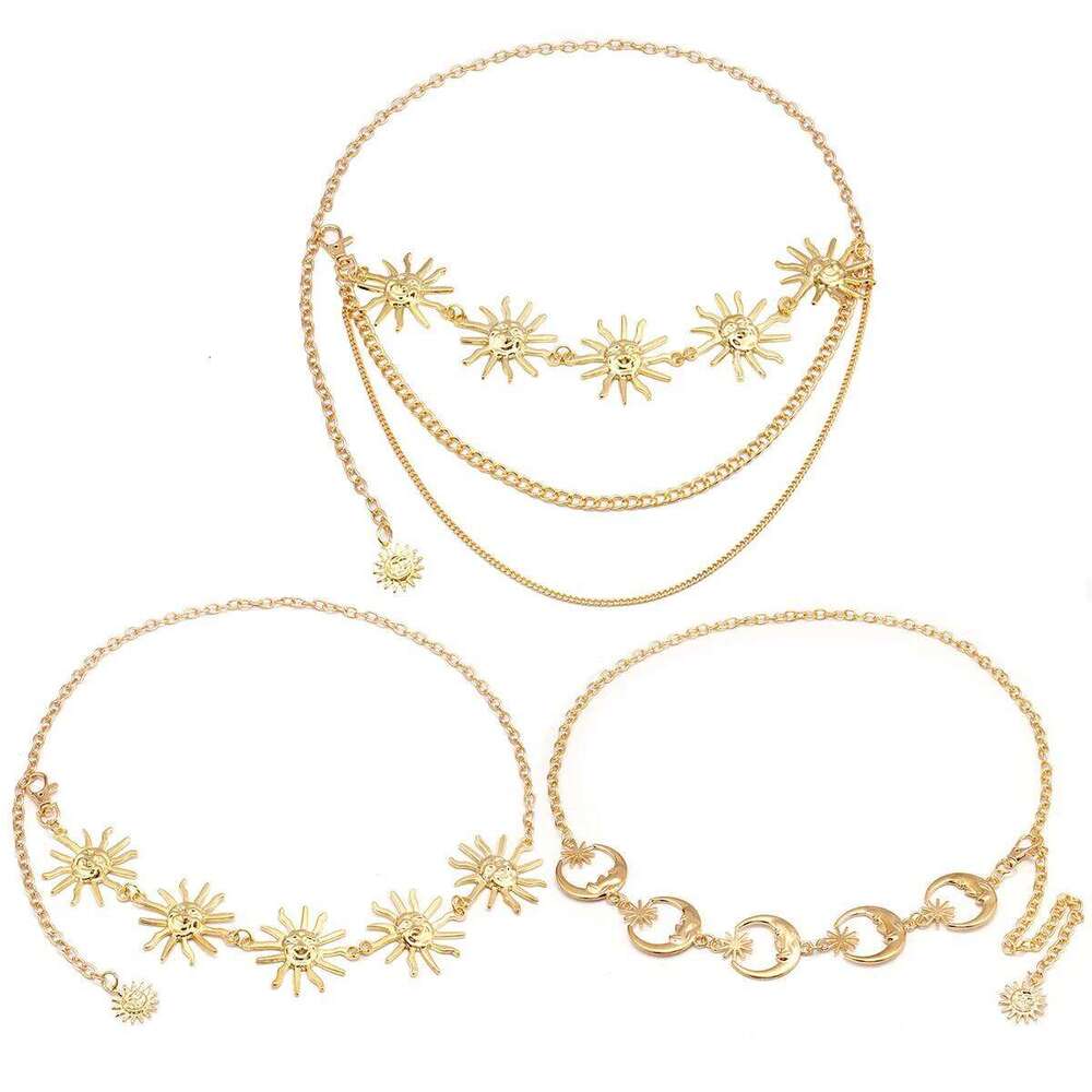 Atmospheric metal smiling face sun flower pendant new trendy fashion accessories body dress waist chain H260228