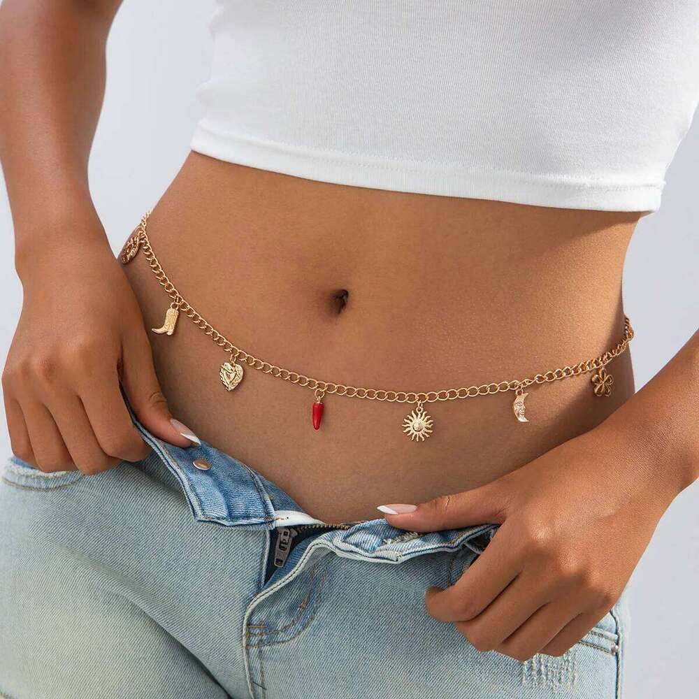 Sexy Hot Girl Peach Heart Chili Pendant Waist Women's Beach Bikini Festival Body Chain Jewelry Accessories H260228