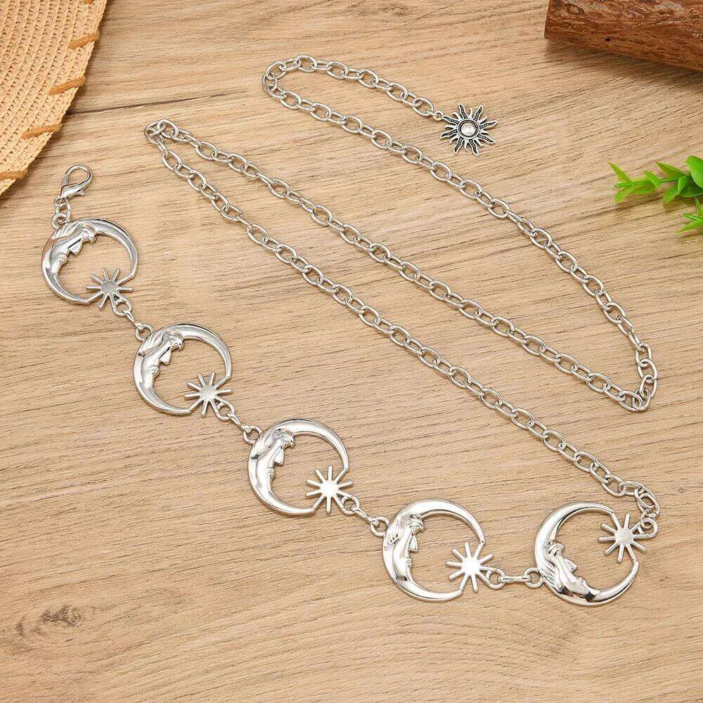 Bohemian Moon Hollow Waist Chain, Y2K Trend Fringe Dress Necklace for Women, Adjustable Body Belt and Bustier Jewelry H260228