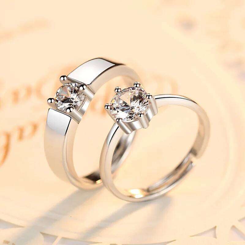 S925 Zircon for Men Women Korean Four Claw Sterling Silver Jewelry Simple Couple Open Ring H260228