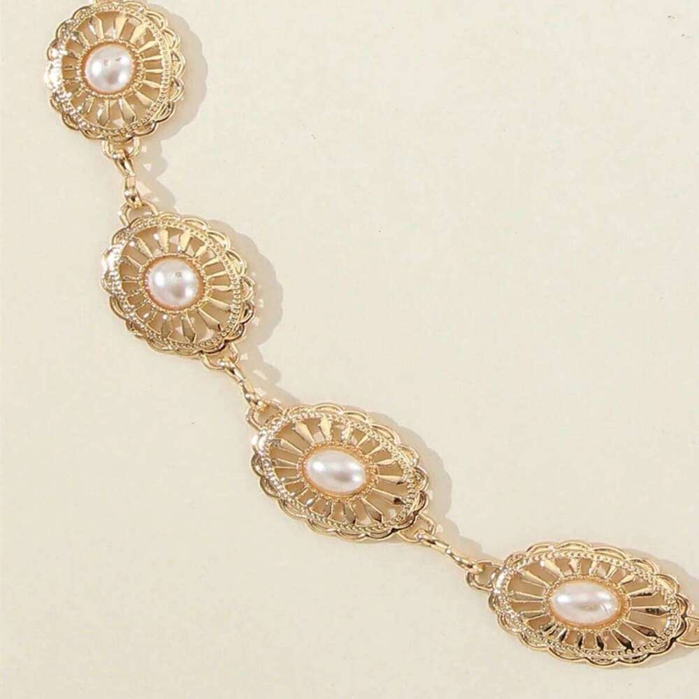 1pc Fashionable Versatile High-End Niche Pearl Chain, Retro Hollow Design Belt, Waist Chain Suitable For All Occasions, Be H260228