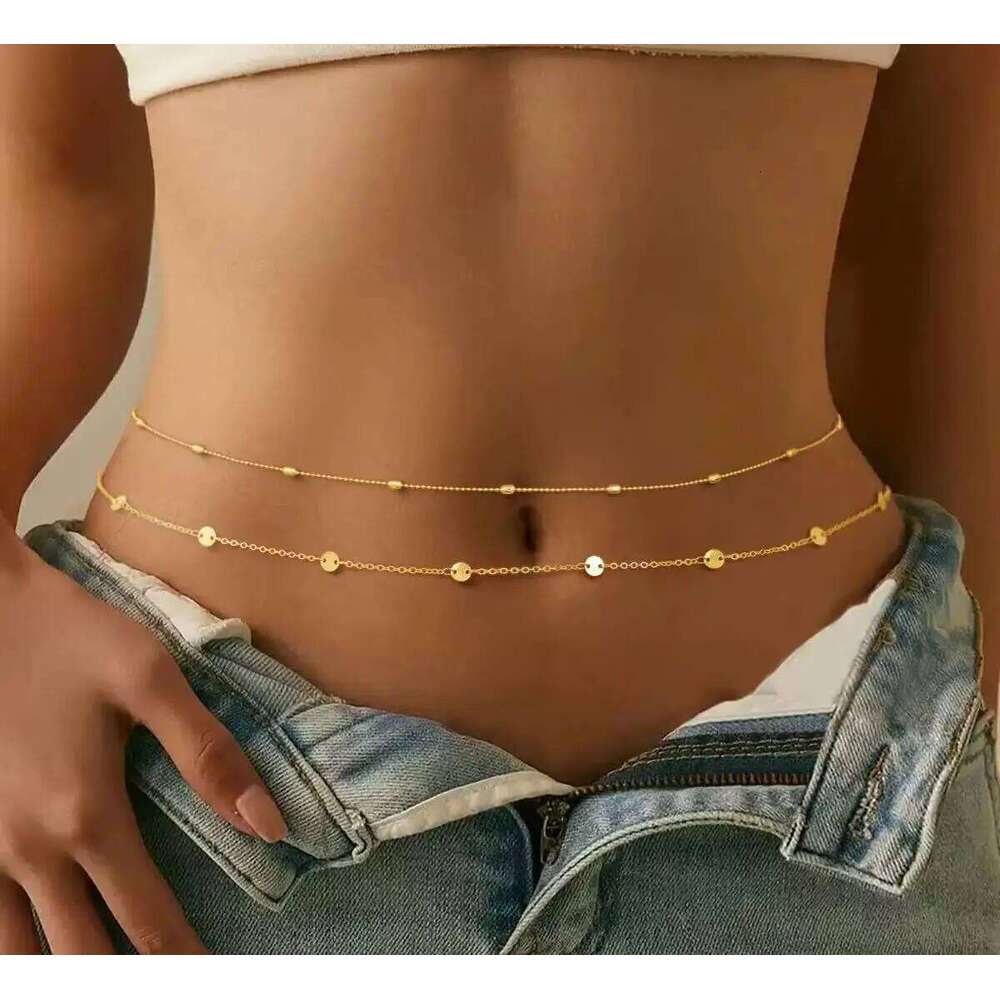 Double Layer Body Chain for Women Adjustable Metal Bead and Disc Link Set Sexy Festival Jewelry H260228