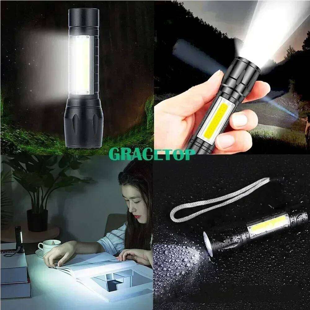 Portable COB+LED Camping Light Flashlight USB Rechargeable Zoom Tactical Lamp Waterproof Emergency Torch Christmas Gift Z260301