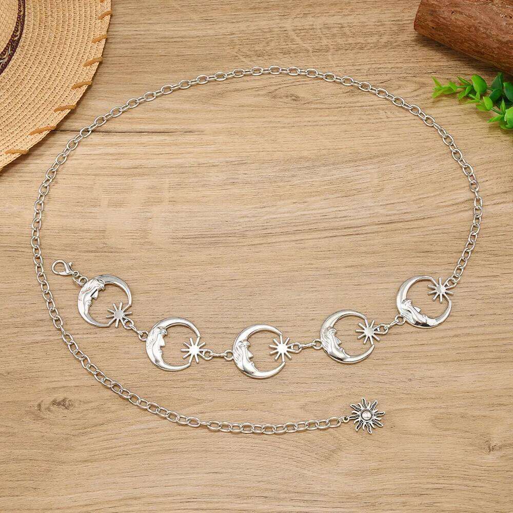 Bohemian Moon Hollow Waist Chain, Y2K Trend Fringe Dress Necklace for Women, Adjustable Body Belt and Bustier Jewelry H260228
