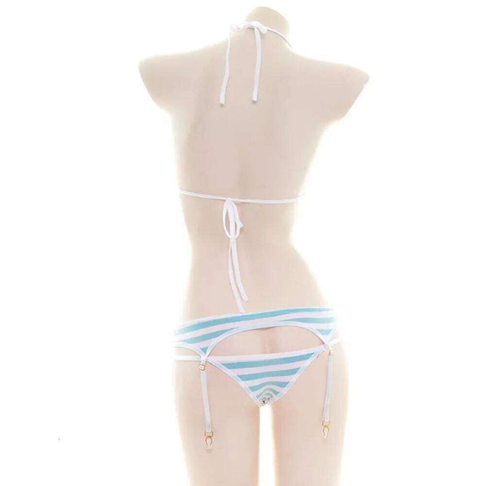 Sexy Bikini Set Women Strap Underwear Stripe Cute Lingerie Micro-Bikinis Swimwear Japanese Schoolgirl Anime Cosplay Z260301