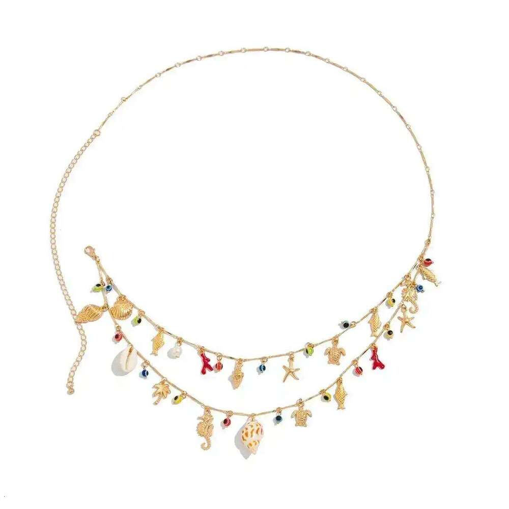IngeSight.Z Boho Conch Seahorse Starfish Charm Pendant Waist Women 2025 Summer Beach Sexy Bikini Body Belly Chain Jewelry H260228