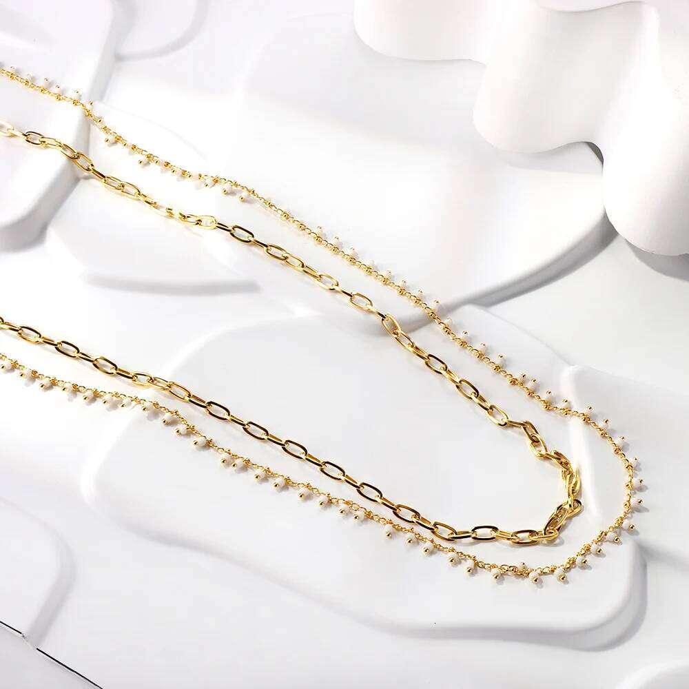 LUXUSTEEL Bohemian White Beads Belly Chains for Women Waist Stainless Steel Gold Plated Double Thin Chain Y2K Body Jewelry H260228