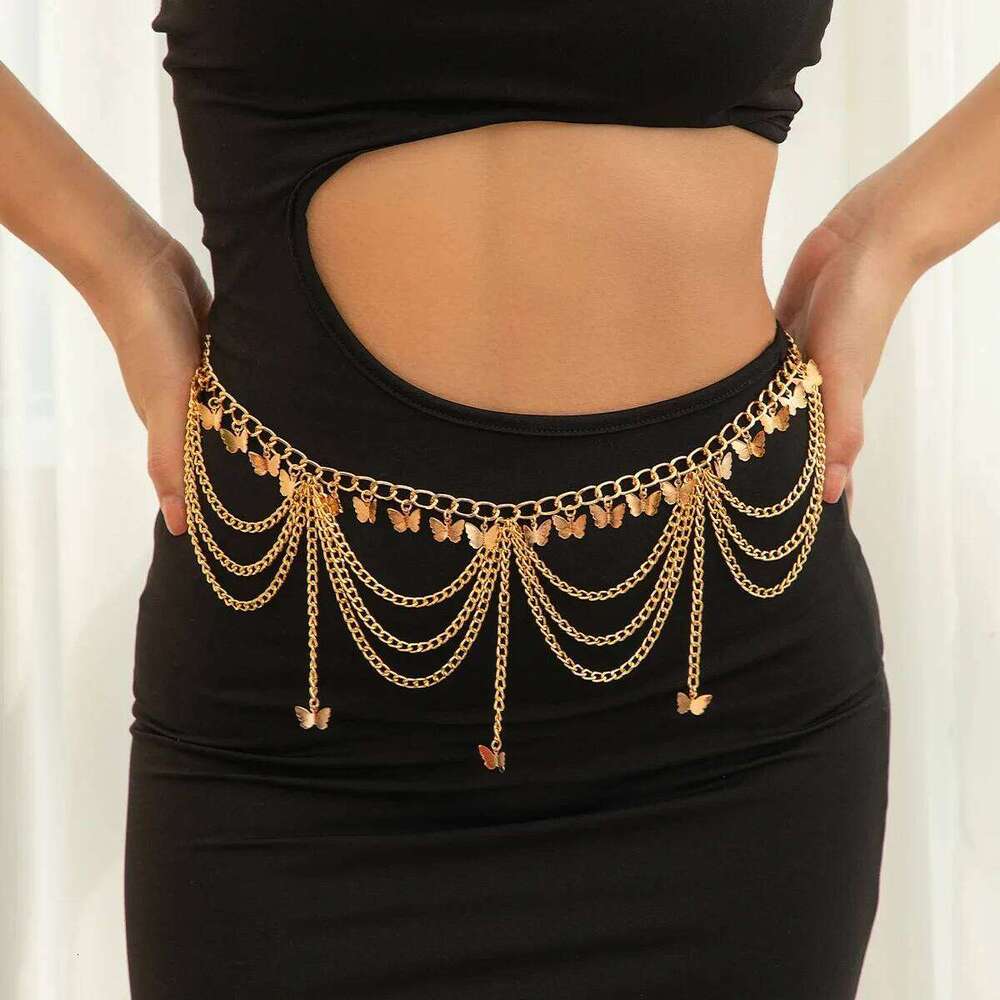 IngeSight.Z New Gold Color Star Heart Butterfly Pendant Waist Chain for Women Elegant Sexy Bikini Party Belt Body Jewelry H260228
