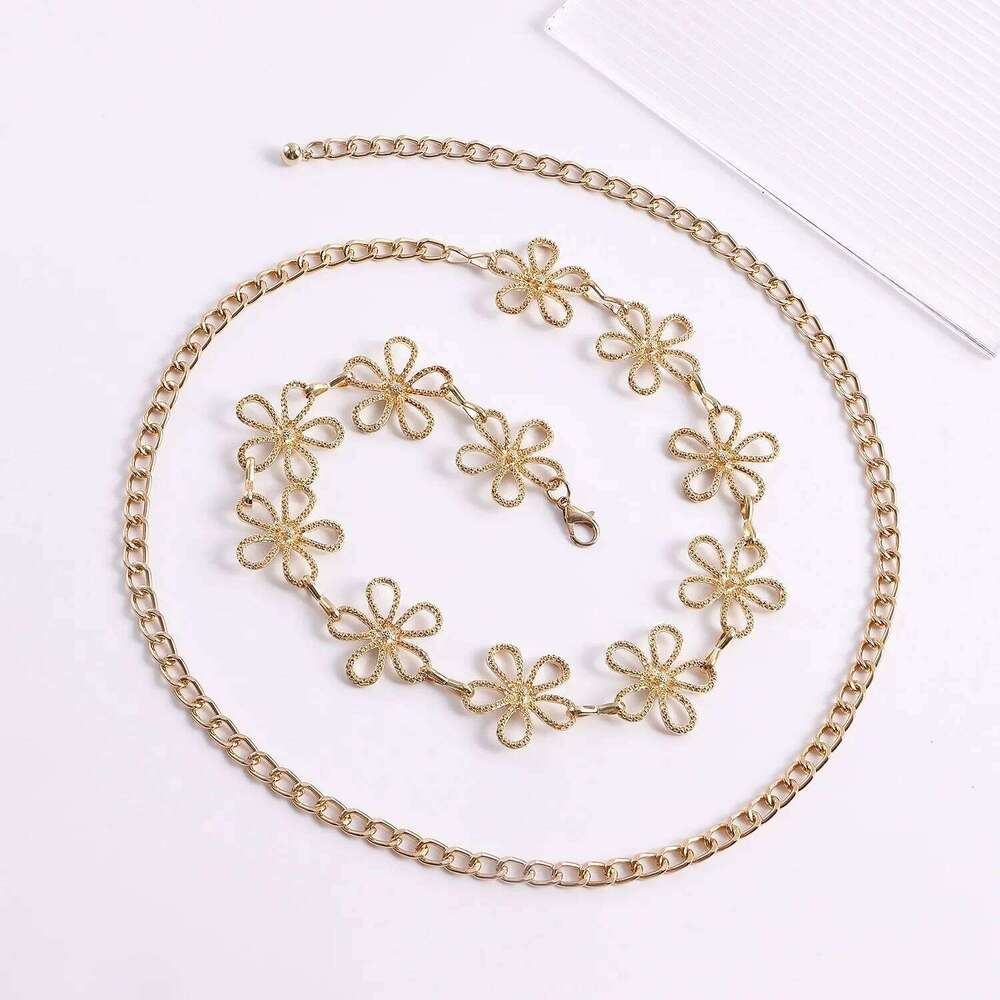 Punk Hip Hop Style All-match Flower Vintage Metal Womans For Dress Girls High Waist Chain Belt for Women H260228
