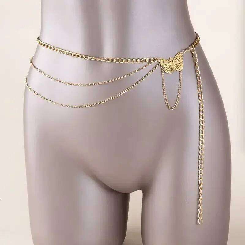 Hip Hop Retro Tassel Waist Female Creative Hollow Butterfly Flower Plate Summer Versatile Body Chain H260228