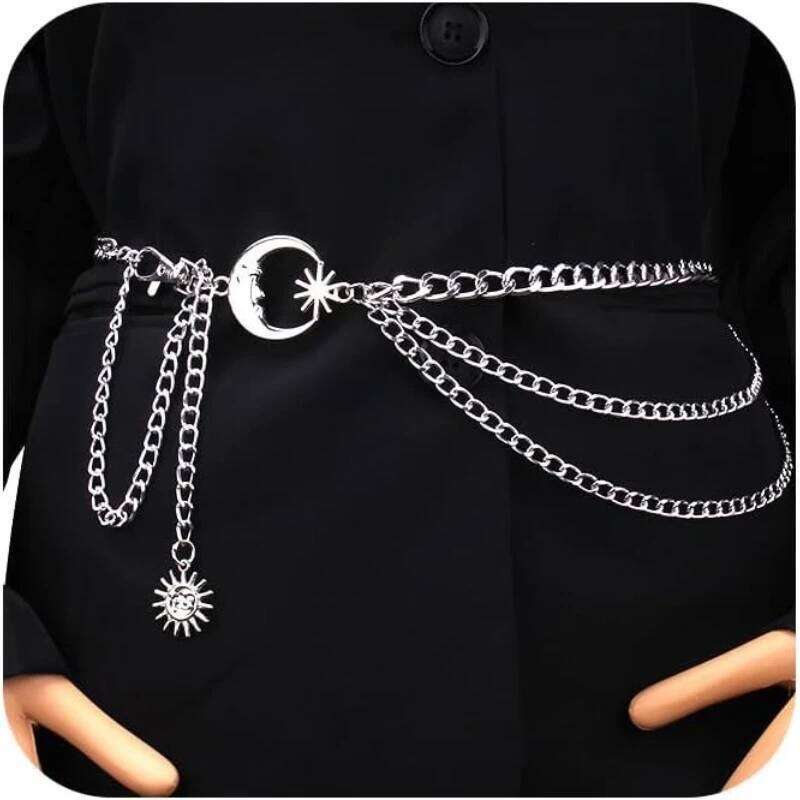 - Fashion Waist Chain Belt with Moon, Butterfly Rhinestone & Layered Design H260228