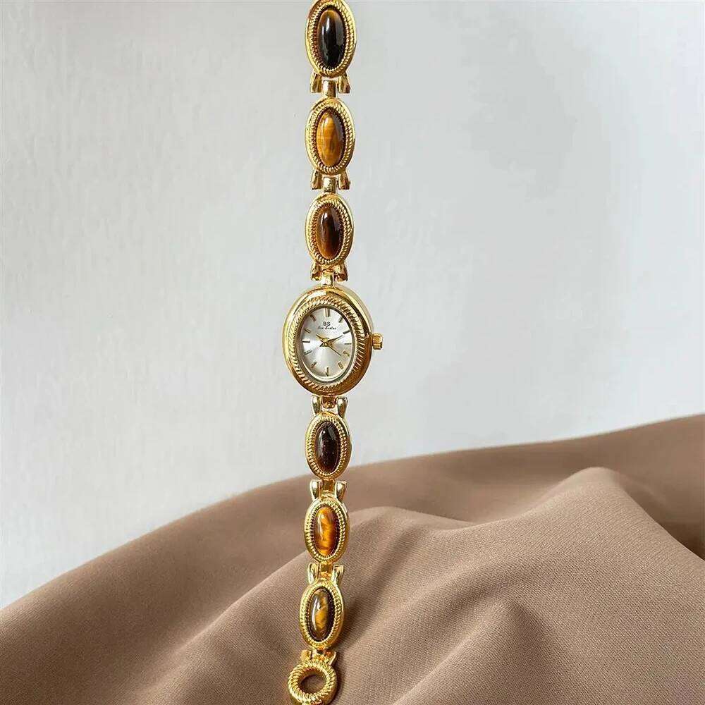Women's Gold Vintage Brown Jade Small Dial Quartz Daily Wear Party Clock Luxury Waterproof Ladies es Gifts H260228