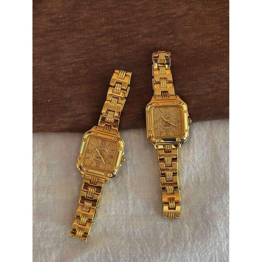 1New Gold Square Dial Elegant Simple Casual Style, Roman Numeral Dial, Fashionable Unique, 30m Waterproof Durable Women's Quartz , Suitable for D