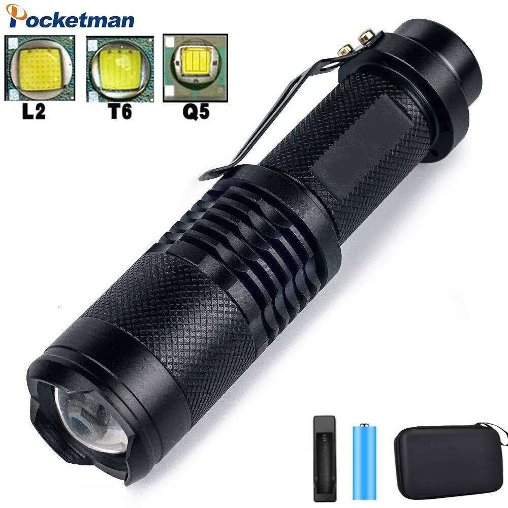 Portable Mini LED Flashlight 8000LM Q5/T-6/L2 Torch Zoomable Linterna Fishing Camping Bicycle Light 14500/18650 Defesa Pessoal Z260301