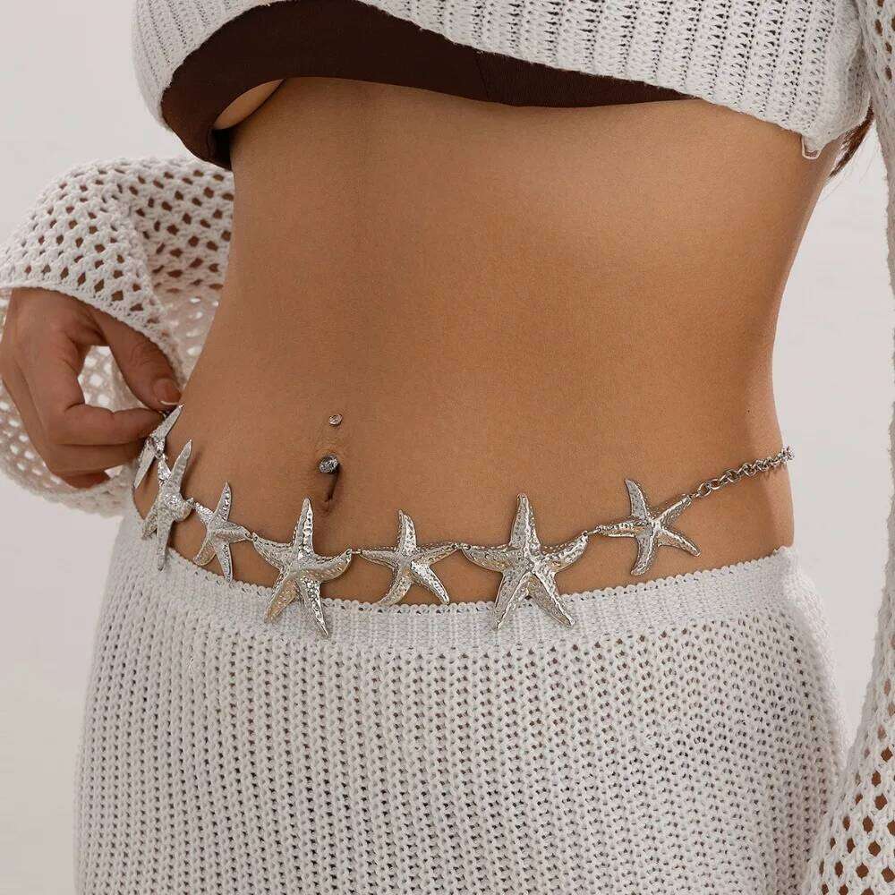 European and American Ocean Vacation Style Starfish Waist Sexy Beach Imitation Pearl Flower Body Chain Jewelry Accessory Gift H260228