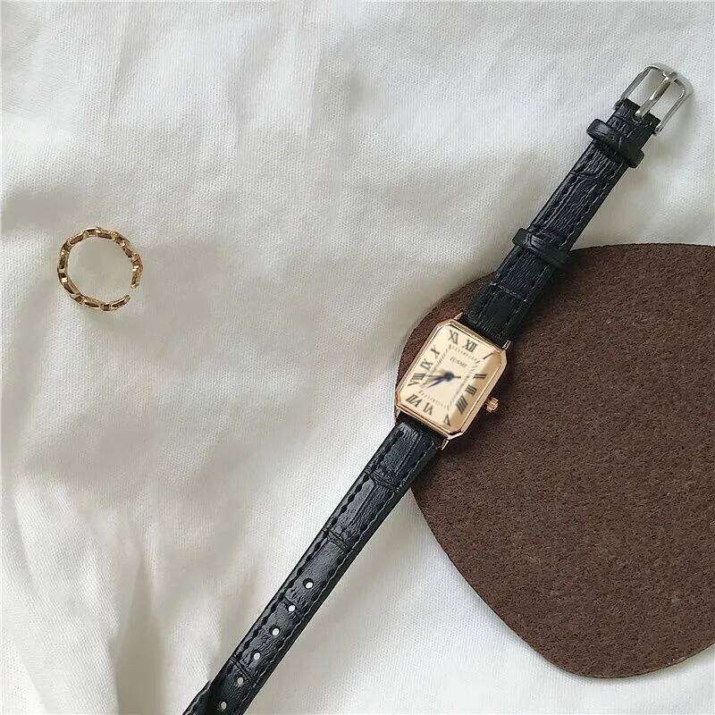 Ladies , temperament retro Roman blue needle scale design simple fashion quartz H260228