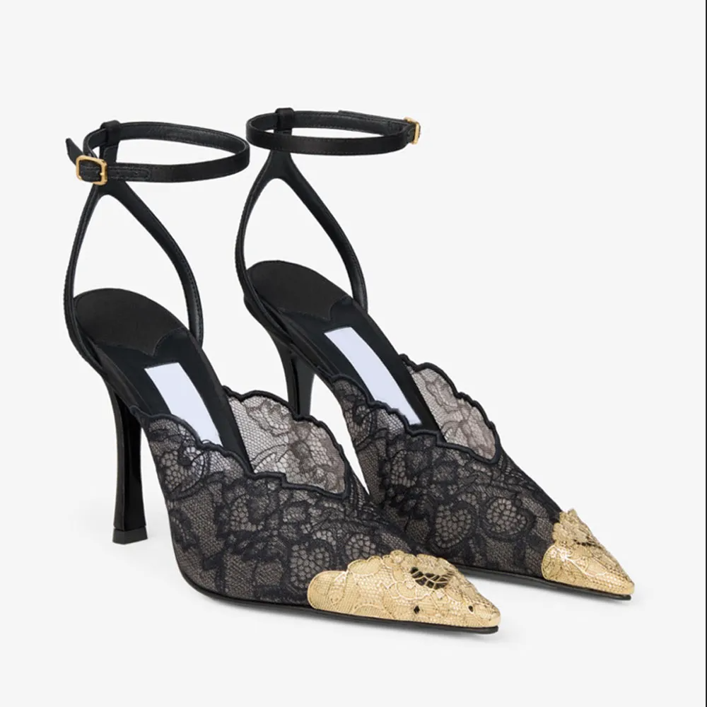Top Embroidery lace sandals Lady Stiletto Heels slingblacks pumps Ankle Strap Wed Dress Shoes luxury jimmycho heel sandra designer shoe woman Leather Heel sandals