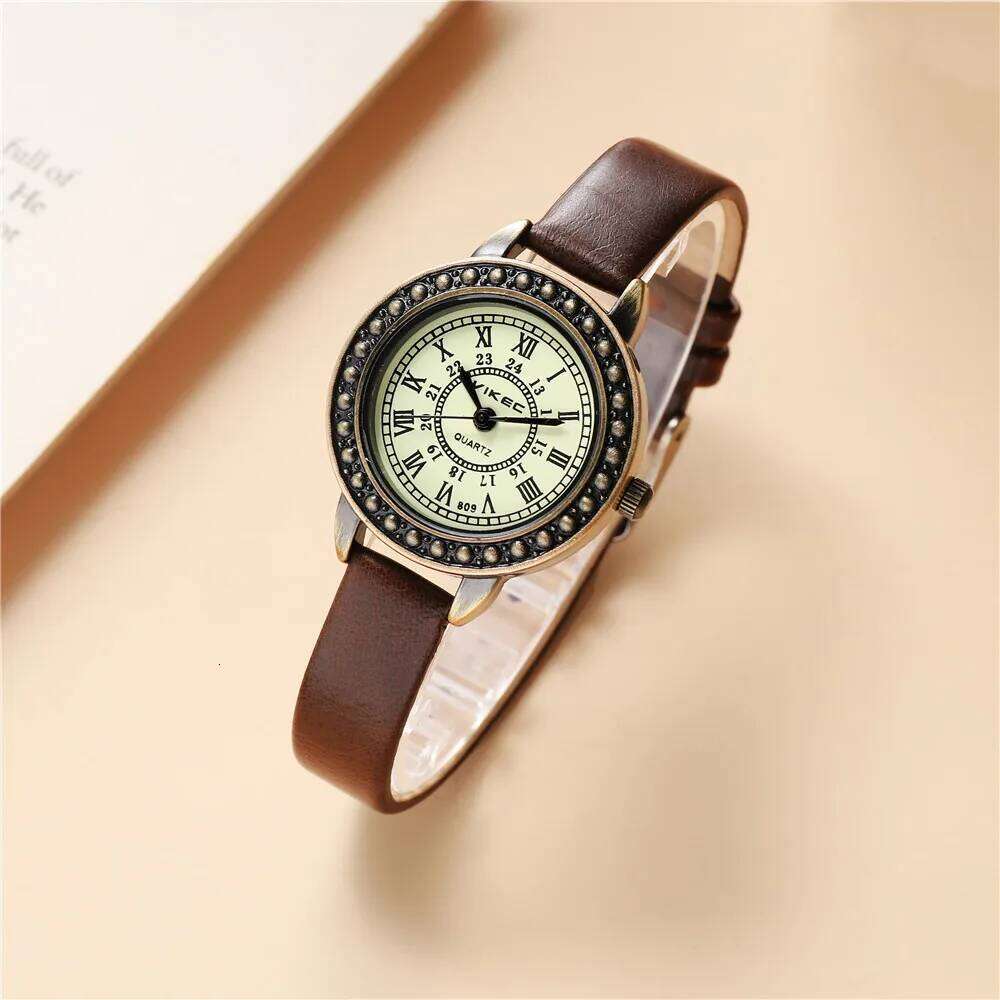 Vintage women slim PU leather Roman scale quartz H260228