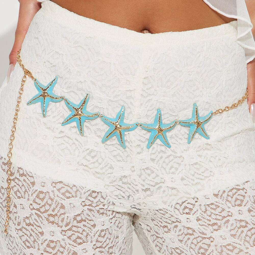 Sexy Summer Starfish Waist Chain Belt Swimsuits Body Accessories Beach Lingerie Metal Bikini Belly Chains Women Dress Jewelry H260228