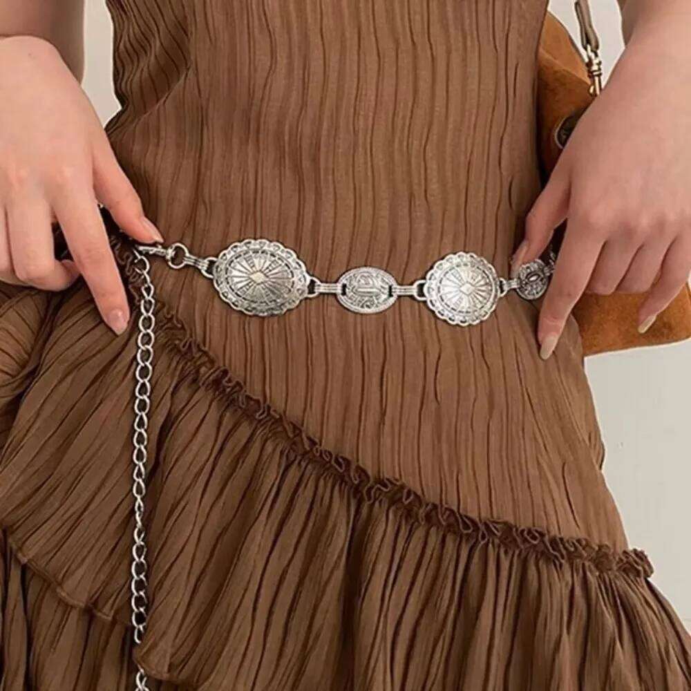 Retro Metal Waist Adjustable Length with Skirt Chain Bohemian Belt Women H260228