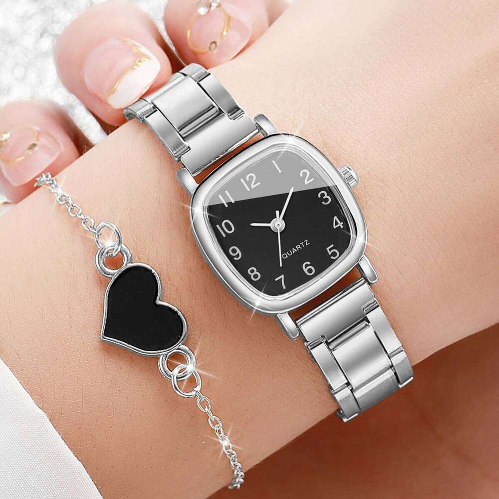 2/4PCS Fashion Square Arabic Dial Women es Ladies Alloy Strap Quartz Wrist With Heart Without Box H260228