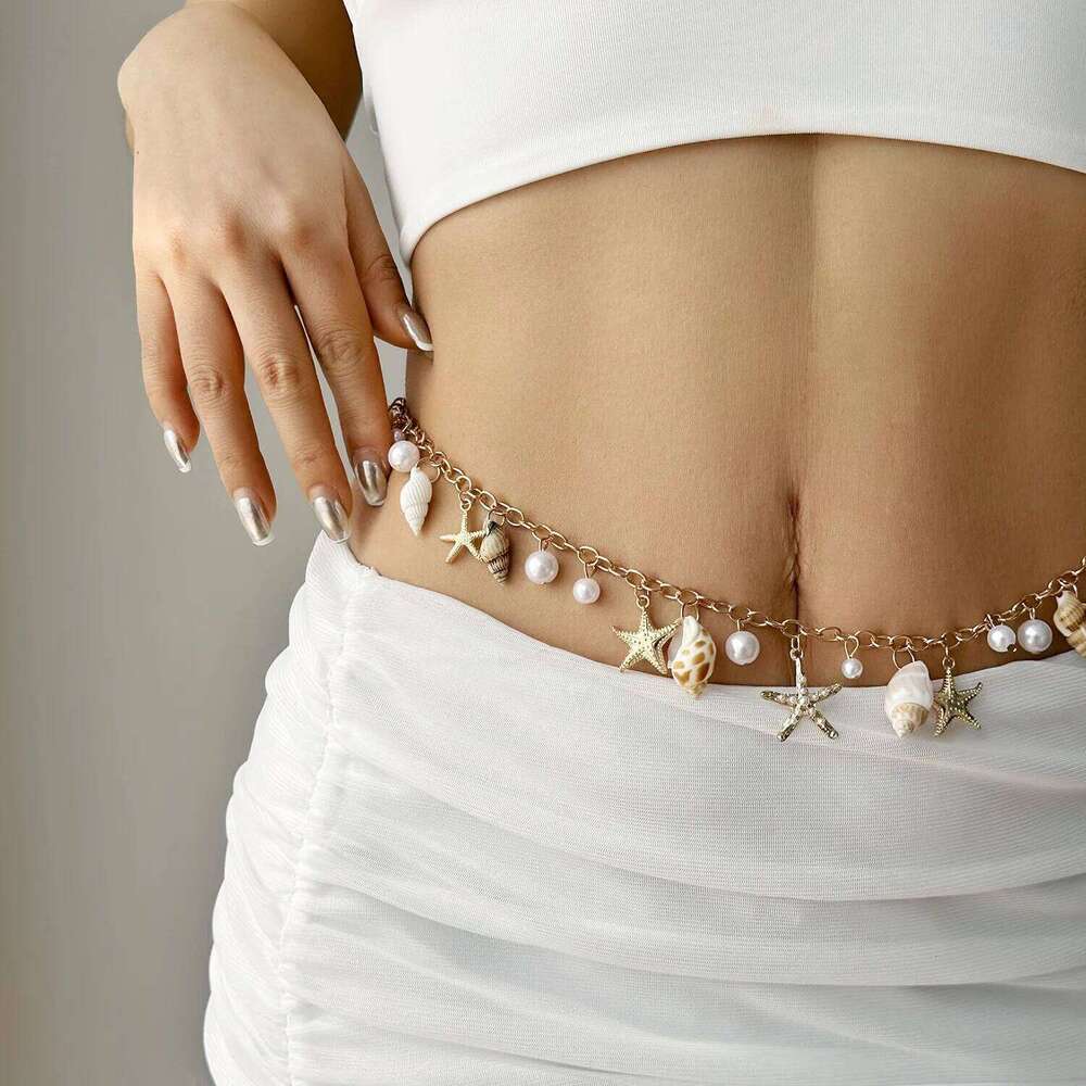 Bohemian Summer Beach Shell Waist for Women Seaside Imitation Pearl Starfish Conch Pendant Body Chain Fashion Jewelry Gift H260228