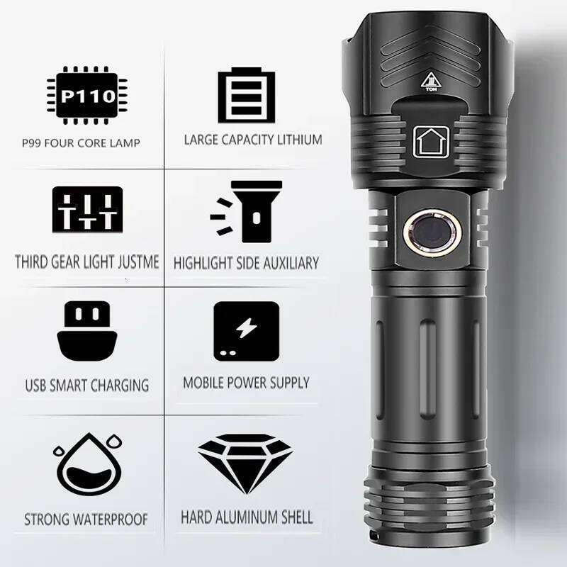 XHP199 Most Powerful Flashlight 20000LM Type-C Rechargeable High Power LED Flashlights Zoom Torch 26650 Outdoor Portable Lamp Z260301