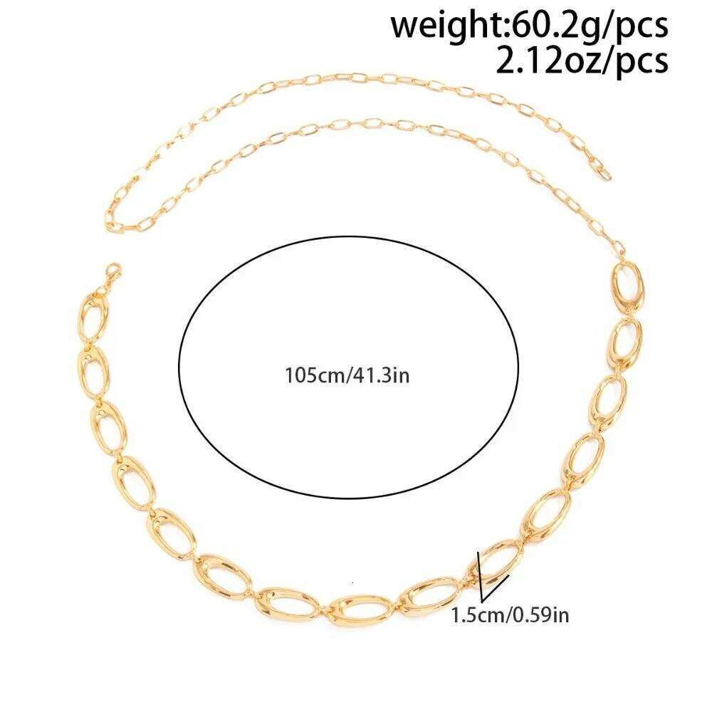 Retro Boho Punk Metal Body Irregular Elliptical Shape Minimalist Hollow Waist Chain Women Fashion H260228