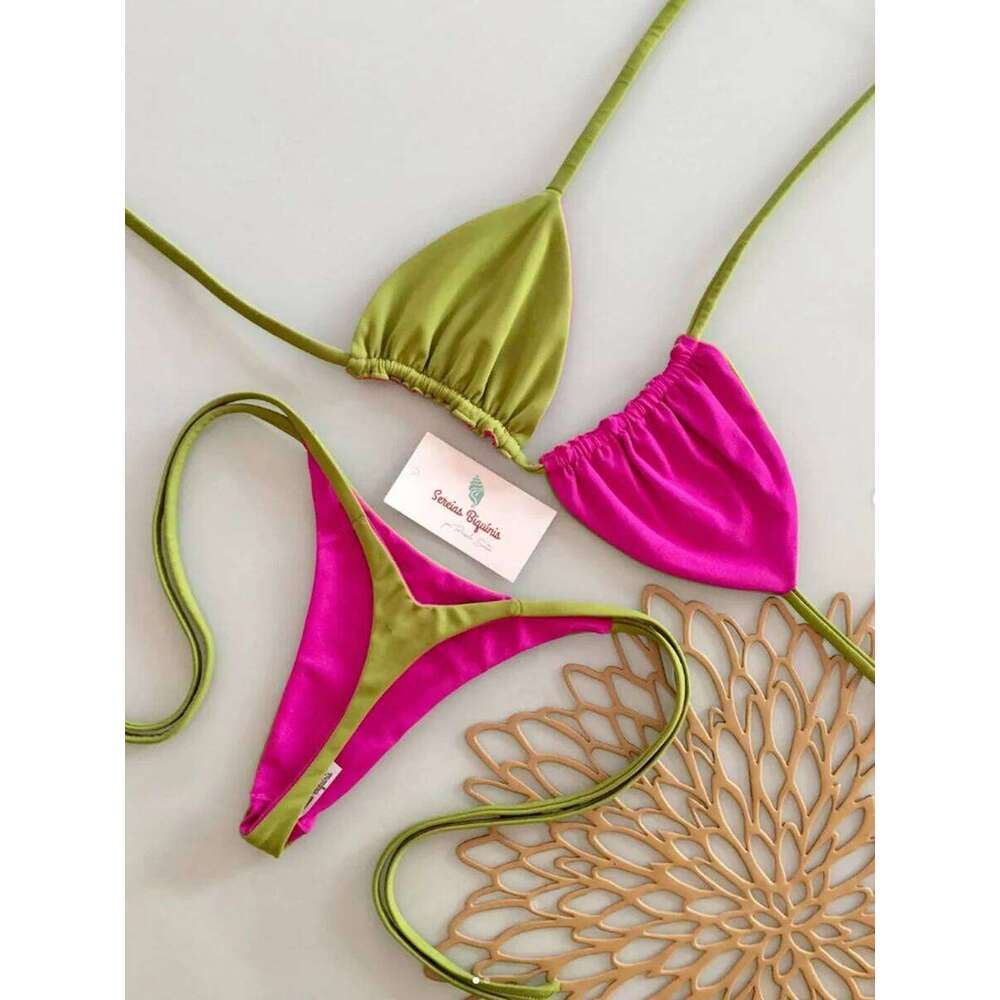 Micro Bikinis 2026 Push Up Women String Swimwear Brazilian Bikini Set Halter Biquini Floral Swimsuit Solid Beachwear Z260301