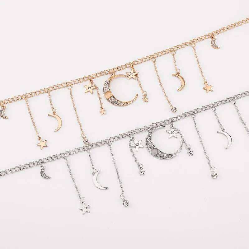 Fashion Gold Color Star Moon Pendant Waist for Women Sexy Metal Shiny Zircon Tassel Belly Chain Bikini Jewelry Gifts H260228